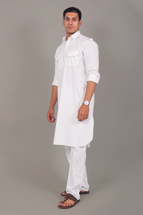 Veshbhoshaa Bluesaanchi Pathani White Color Kurta With Trouser Pant